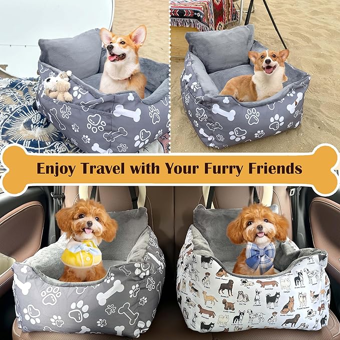 Dog Car Seats for Small Medium Sized Dogs Carseat for Car Funny Fuzzy Pet Dog Booster Car Seat Puppy Under 32 Lbs with Soft Plush Cushion&Washable Removable Cover