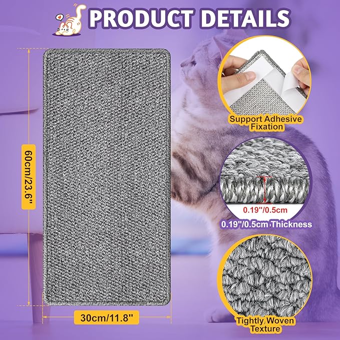 ENONCI Wall Corner Cat Scratcher | Cat Scratcher Wall Mounted with Faux Sisal & Carpet Pad, 23.6x11.8 Inch Furniture Protector for Indoor Cats to Protect Couches & Walls