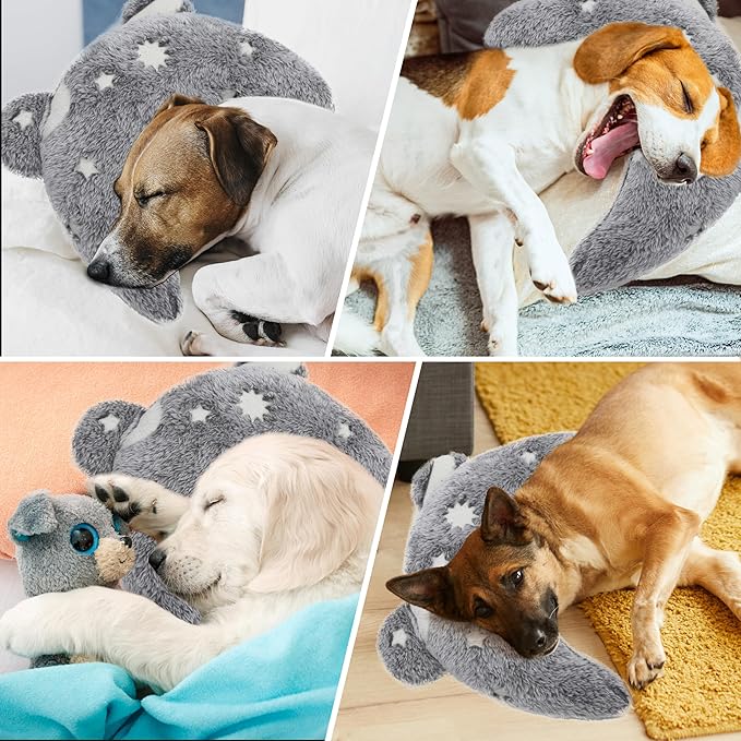 Pet Calming Pillow for Dogs, Soft U-Shaped Pillow Glow in the Dark, Joint Relief, Sleep Comfortably,Suit for Small, Medium, Large Dogs, Fluffy Pet Neck Pillow (M-Gray)