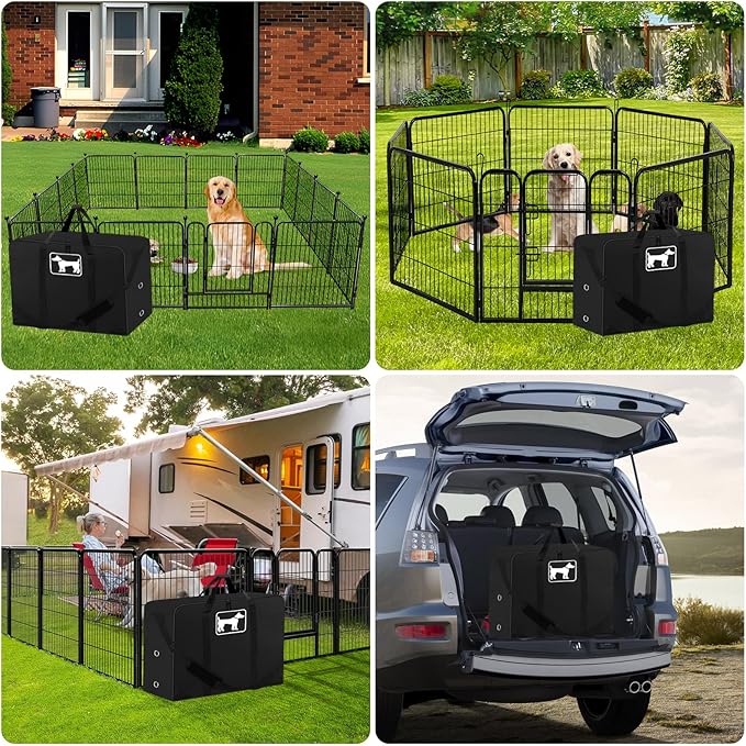 SIRUITON 600D OxfordDog Playpen Storage Bag Fits 24" H 8 Panels and 9 Stakes Suitable for Foldable Exercise Pet Playpen, RV Dog Fence Travel Bag,with Reinforcing Plate & Shoulder
