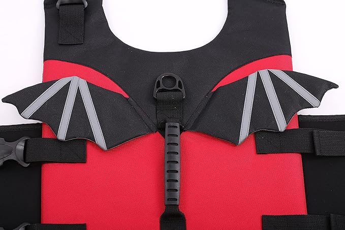 ROZKITCH Dog Life Jacket, Red Ripstop Pet Floatation Evil Life Vest for Small Middle Large Dog, Safe Durable Comfortable Adjustable Preserver with High Buoyancy for Swimming Boating at Pool Beach