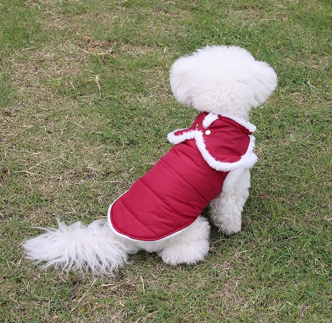 JoyDaog Shawl Design Fleece Lined Warm Dog Jacket for Winter Cold Weather,Soft Windproof Large Dog Coat,Red XXL