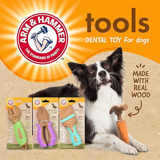 Arm & Hammer for Pets Chew Tools Collection, Wood Blend Hammer Chew Toy for Dogs, Compressed Wood with Baking Soda, Safer & Durable Alternative to Chewing Sticks, 7 Inch