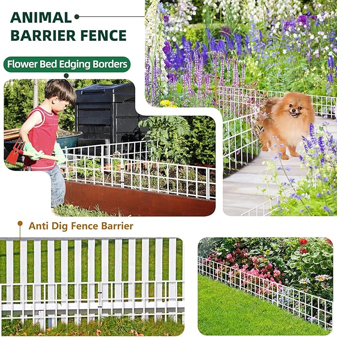 31ft(L) x 13in(H) Animal Barrier Fence, 22 Panels No Dig Garden Fence for Dog Rabbit, Rustproof Anti Digging Barrier, Garden Edging Border Ground Defense for Outdoor, Yard, Patio, White