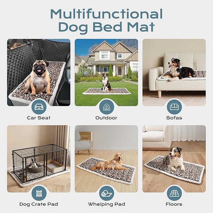 Backseat Dog Bed Mat for Car, Dog Car Seat Cover for Back Seat, Pet Car Blanket Soft and Comfortable, Bottom Non-Slip, Washable Travel Pet Mat for Cars Trucks and SUVs (Leopard Print, 53" x 24")