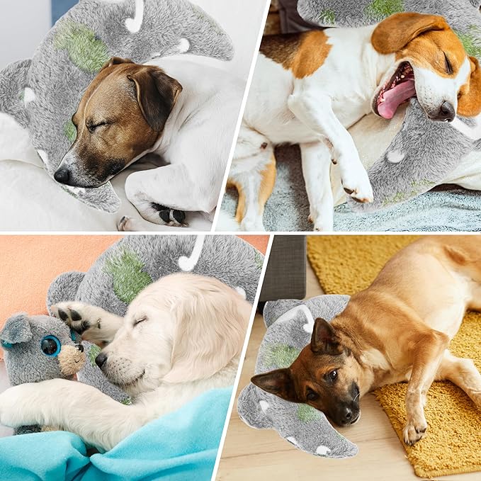Pet Calming Pillow for Dogs, Soft U-Shaped Pillow Glow in the Dark, Joint Relief, Sleep Comfortably,Suit for Small, Medium, Large Dogs, Fluffy Pet Neck Pillow (M-Yellow Gray)