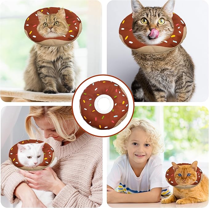 Seyezo Cat Cone Collar Soft, Adjustable Cat Recovery Collar Kitten Cones to Stop Licking, Cute Donut E Collar After Surgery, Cats Neck Pillow ConeElizabethan Cones of Shame (Waterproof Brown, Small)