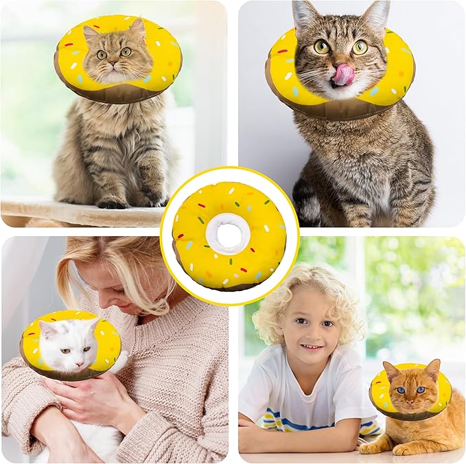 Seyezo Cat Cone Collar Soft, Adjustable Cat Recovery Collars Kitten Cones to Stop Licking, Cute Donut Collar After Surgery, Cats Neck Pillow Cone Elizabethan Cones of Shame (Waterproof Yellow, Medium)
