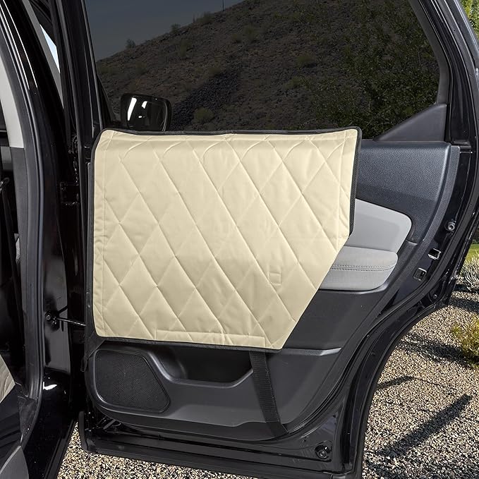 4Knines Car Door Protector for Dogs – Heavy-Duty Cover Shields Vehicle Interior from Scratches, Dirt & Drool – Waterproof Car Door Cover – Ideal for Pet Owners - Large (Tan)
