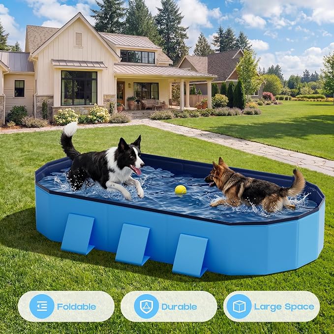 Raxurt Foldable Dog Pool, 72'' Large Dog Pool for Large Dogs with Reinforced Sidewalls for Stability, Portable Pet Bath Tub for Indoor Outdoor Backyard Use