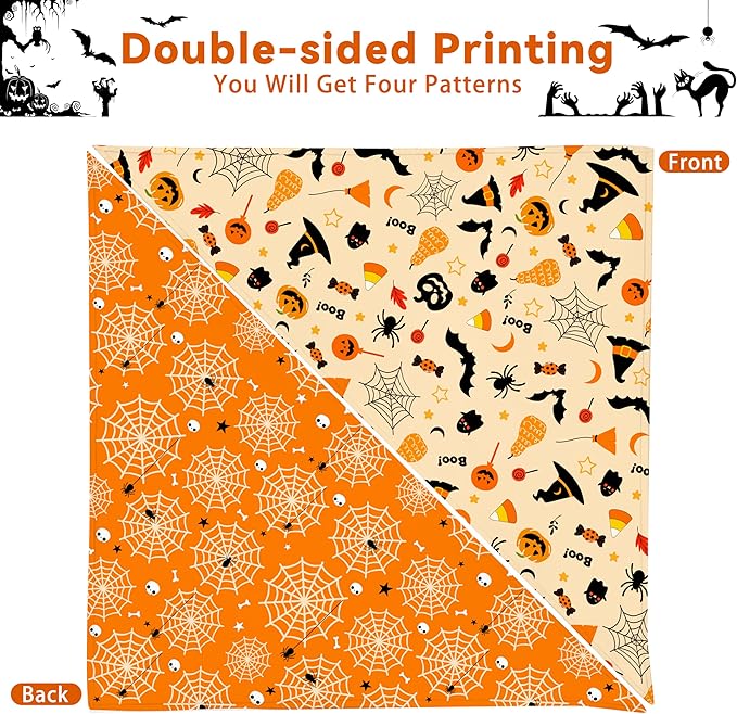 Halloween Dog Bandanas Reversible 2 Pack Small, Orange Black Spider Web Ghost Witch Hat Cute Halloween Pet Bandanas for Dogs Adjustable Triangle Holiday Scarves for Small Medium Boy Girl Dogs