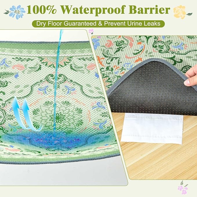 Unicorn Catcher 33X22in 2packCat Litter Mat Machine Washable Soft 3D Air Mesh Litter Box Rug Non-Slip Backing Quick Dry Scatter Control for Paws,Bean Green