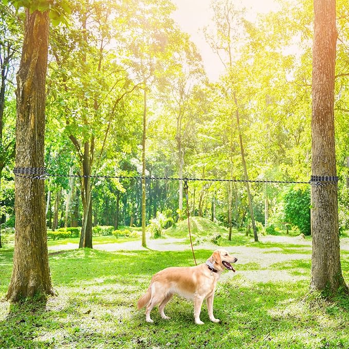 XiaZ Dog Camping Leash, 100ft Portable Overhead Trolley System for Dogs up to 200lbs, Dog Tie Out Cable, Camping, Parks, Outdoor Events,5 min Set-up,Black