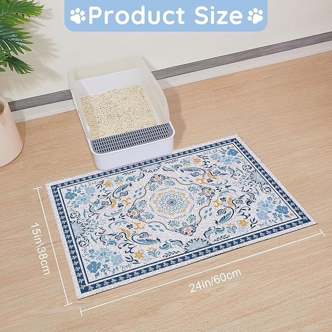 Cat Litter Mat Trapping Rug 24"x15",Litter Box Mat for Floor, Non-Slip Waterproof Backing, Soft Mesh Easy to Clean Pet Mat for Cat, Blue Yellow