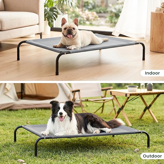 Love's cabin Elevated Cooling Dog Bed for Large Dogs, Portable Indoor & Outdoor Raised Pet Dog Cat Cot, Durable Summer Frame with Breathable Mesh, Grey, 48 inches