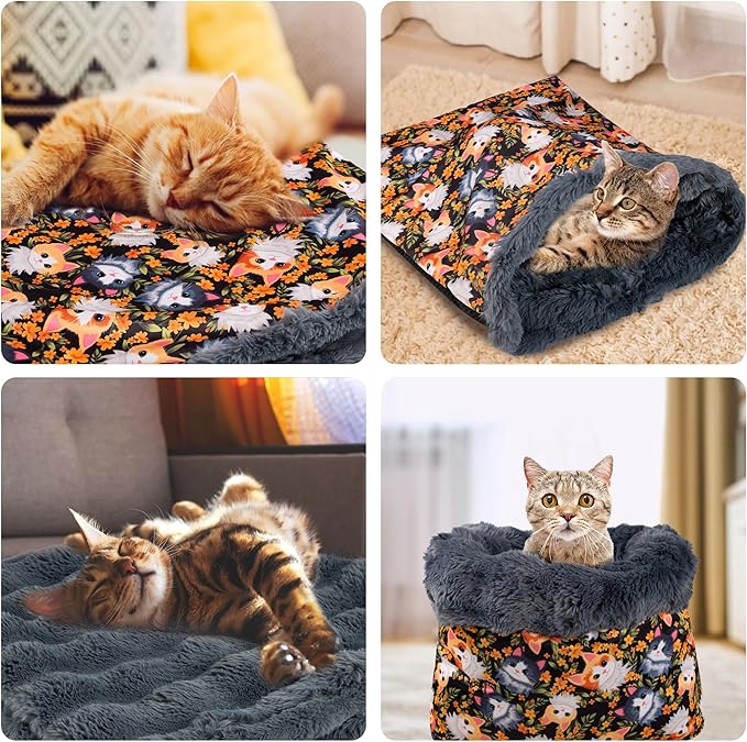 Cat Bed Cave Sleeping Bag, Cozy Soft Cat Bed, Pet Mat Self Warming Pad Sack for Cats