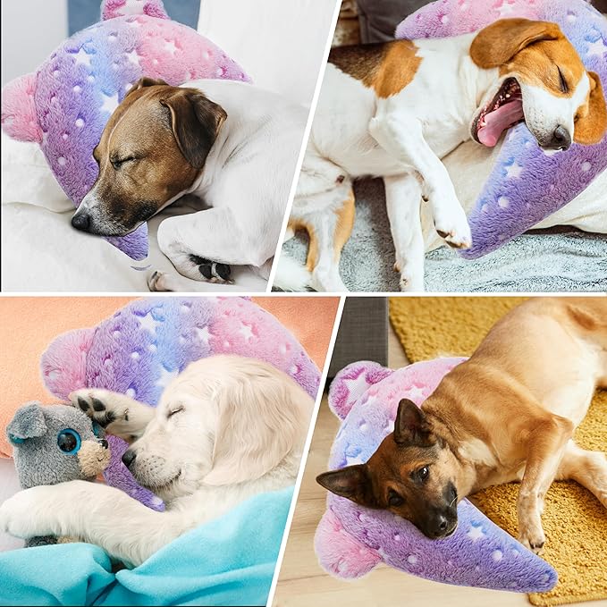 Pet Calming Pillow for Dogs, Soft U-Shaped Pillow Glow in the Dark, Joint Relief, Sleep Comfortably,Suit for Small, Medium, Large Dogs, Fluffy Pet Neck Pillow (S-Pink)