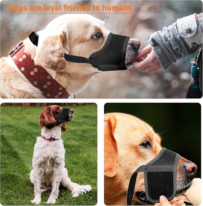 Seyezo Dog Muzzle, Breathable Nylon Muzzles for Small Medium Large Dogs, Soft Air Mesh Pet Muzzles Anti Chewing Allow Eating Drinking, Adjustable Puppy Mouth Cover Prevent Biting 6 Sizes, Black, XS