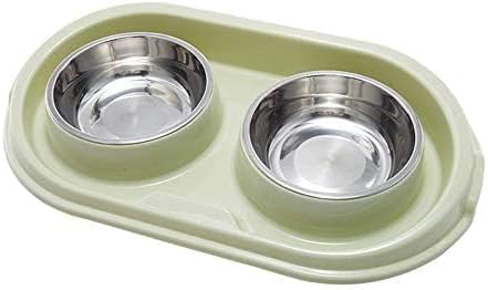 Double Dog Cat Food Bowls, Stainless Steel Pet Bowls Dog Water Bowls with No-Spill and Non-Skid PP Station, Food Water Feeder for Cats and Small Dogs