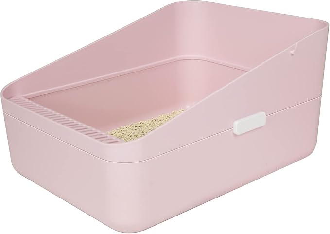 Sfozstra Pink Open High-Sided Cat Litter Box - Medium, Anti-Scatter & Low Tracking, Raised Enclosure Leak-Proof, Easy-Clean ABS Material, for Cats Up to 13 lbs