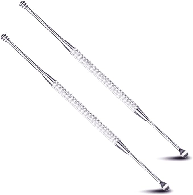 2 Pack - Stainless Steel Ear Spoon Portable Double-Ended Ear Pick Ear Wax Removal Tools Cleaning Ear Cleaner Spoon Spiral Ear Clean Tool