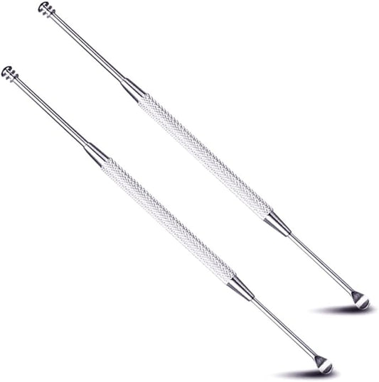 2 Pack - Stainless Steel Ear Spoon Portable Double-Ended Ear Pick Ear Wax Removal Tools Cleaning Ear Cleaner Spoon Spiral Ear Clean Tool