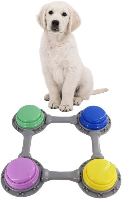 Set of 4 Talking Buttons for Cat and Dog Training, Funny Engravable Voice Command Buttons with Placement Stickers, Colorful and Customizable - Y, G, P, B