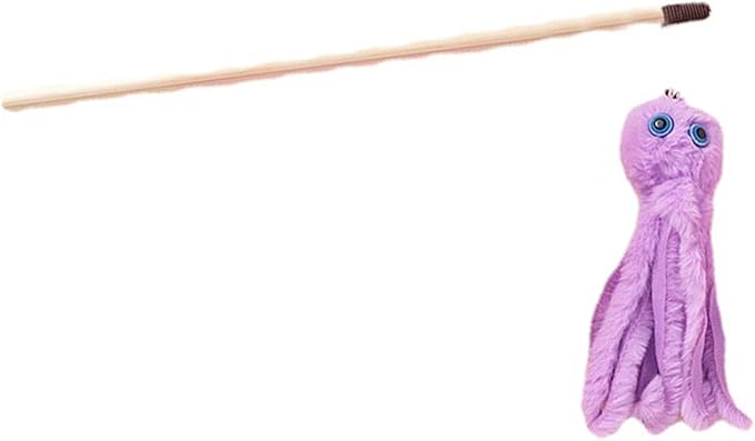 Lovely Cat Toy Funny Simulation Fish Furry Octopus Funny Exercise Teaser Stick Toy for Kitten with Furry Pendant, 40cm, Purple