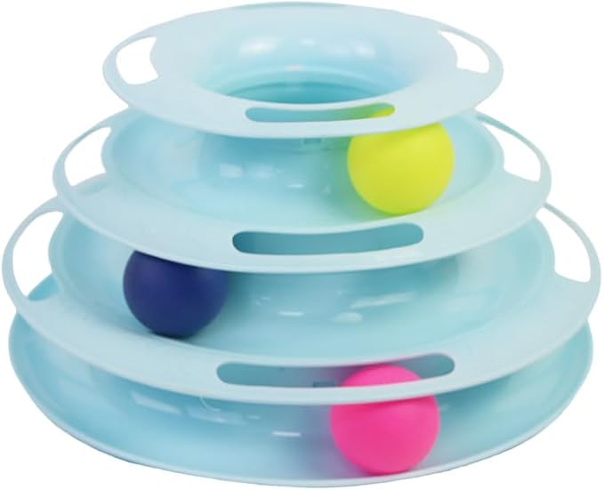 3‑Tier Rotating Track Cat Toy – Multi-Level Rolling Ball Tower for Indoor Cats, Non-Slip Base, Puzzle Chase & Play, Durable Plastic, Easy Assembly