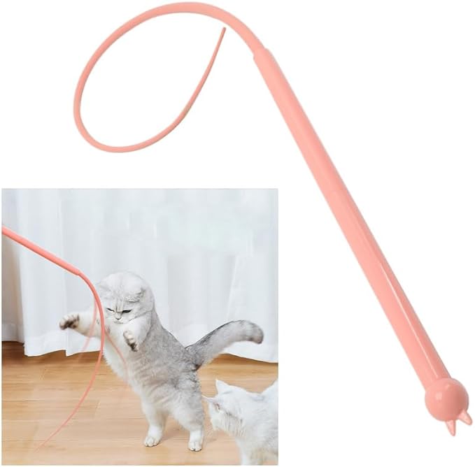 Interactive Cat Wand Toys Silicone Mice Tail Simulated Mouse Hunting Cat Toy Snake Cat Teaser Wand Stick for Indoor Cats Kitty Kitten Stress Relief Chasing Exercise with Additional Mouse Tails