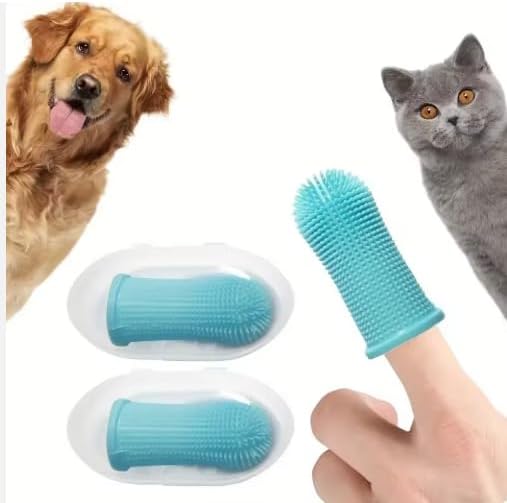 Milo's Pet Toothbrush, Finger Toothbrush, Dogtooth Brush, Teeth Cleaning, 360 Tooth Brushing Kit,Cats, Pet Tooth Brush for Small & Large Pets, with Toothbrush Holder, 2-Pack Blue