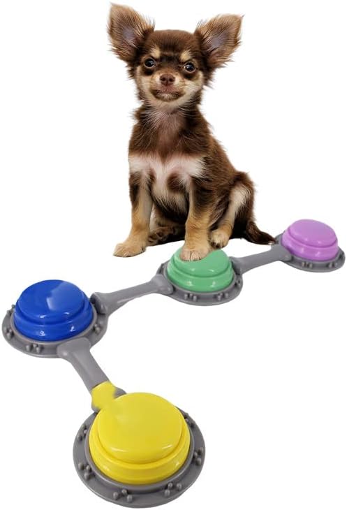 Set of 4 Talking Buttons for Cat and Dog Training, Funny Engravable Voice Command Buttons with Placement Stickers, Colorful and Customizable - Y, G, P, B