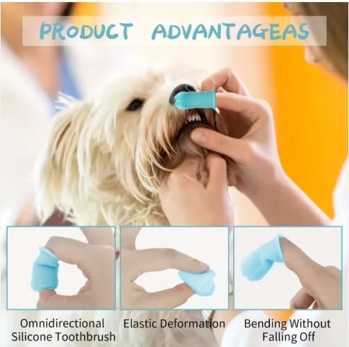 Milo's Pet Toothbrush, Finger Toothbrush, Dogtooth Brush, Teeth Cleaning, 360 Tooth Brushing Kit,Cats, Pet Tooth Brush for Small & Large Pets, with Toothbrush Holder, 2-Pack Blue