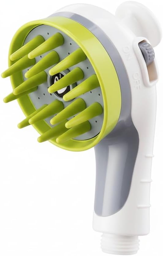 3-in-1 Pet Bathing Shower Head with Soft Massage Bristles – One-Touch Spray Control, Anti-Splash Guard & Non-Slip Handle for Dogs & Cats, Fits Standard Faucets & Garden Hoses (ivory white)