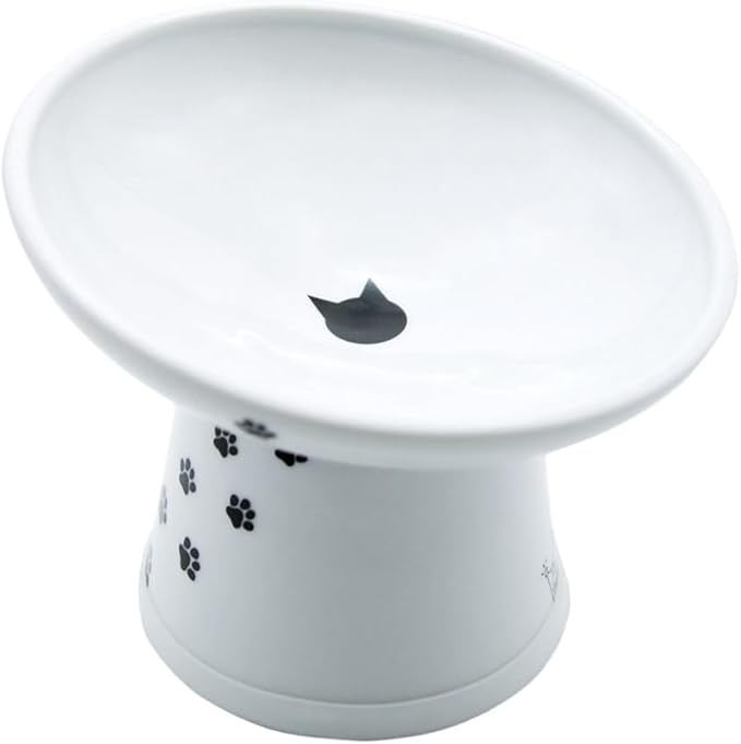 Necoichi Elevated Cat Food Bowl, Ceramic (Porcelain),15° Tilted, Whisker-Friendly, Dishwasher, Microwave Safe, Non-Slip, Anti-Vomiting, Neck Fatigue (Extra Wide Tilted, 1.5-Cup Capacity)