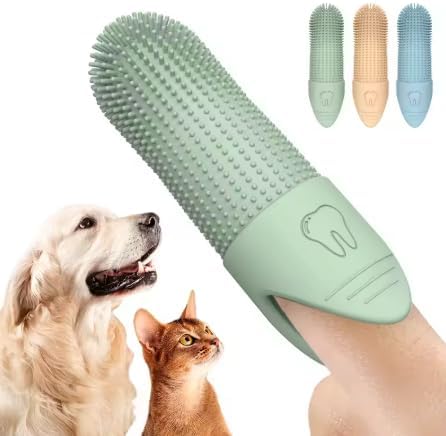 Lickable Soft Silicone Finger Toothbrush for Dogs & Cats - 3-Pack Multi-Color Set - Gentle Gum Care & Dental Hygiene - Food-Grade Safe Material