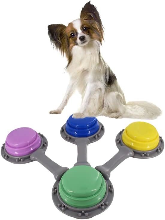 Set of 4 Talking Buttons for Cat and Dog Training, Funny Engravable Voice Command Buttons with Placement Stickers, Colorful and Customizable - Y, G, P, B