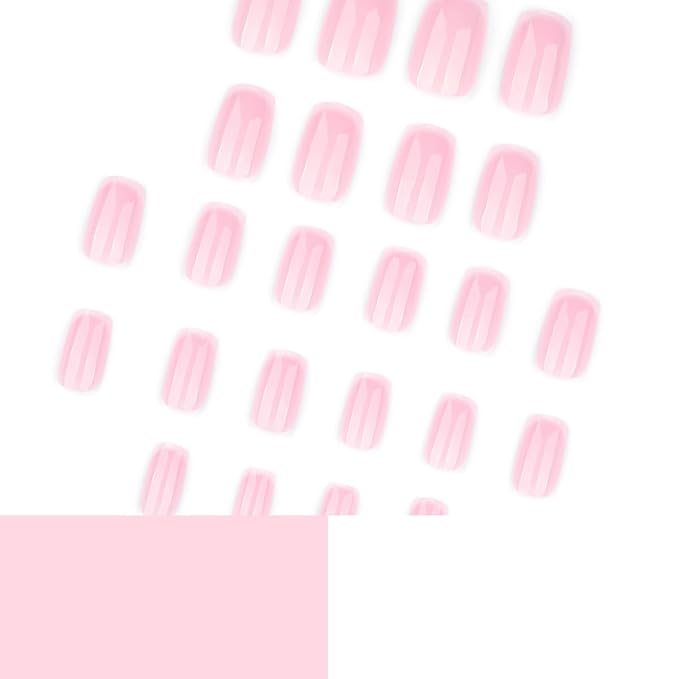 yefiuo Press on Nails Short Square Ombre Pink Fake Nails Press ons Glossy Acrylic False Nails Glue on Nails Reusable Nail Tips Kit Full Cover Stick on Nails Manicure Supplies for Women Girls 24Pcs