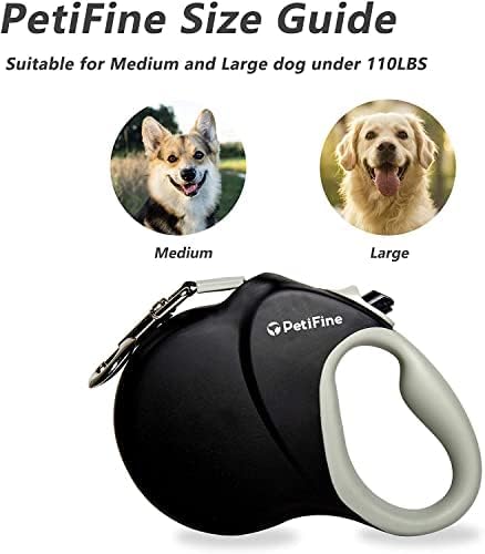 PetiFine Retractable Dog Leash for Large Dogs, 26 FT Heavy Duty Extendable Dog Leash up to 110lbs, Reflective Strong Nylon Tape, One-Handed Brake