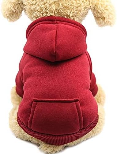 Jecikelon Soft Dog Hoodies for Small Dogs, Fleece Puppy Sweatshirt with Pockets, Warm Winter Cold Weather Coats for Pet Cat, Cute Clothes Puppy Costume (Wine red, Large)