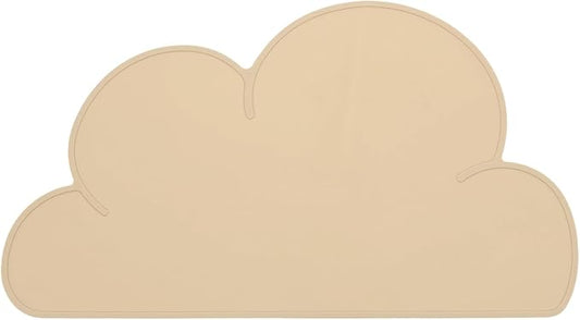 Silicone Pet Feeding Mat, Waterproof Dog Cat Food Bowl Placemat Tray Anti-Slip with Raised Edge Foldable Heat-Resistant (Beige, Cloud Shape), Intended for Cat Dog Water Bowl
