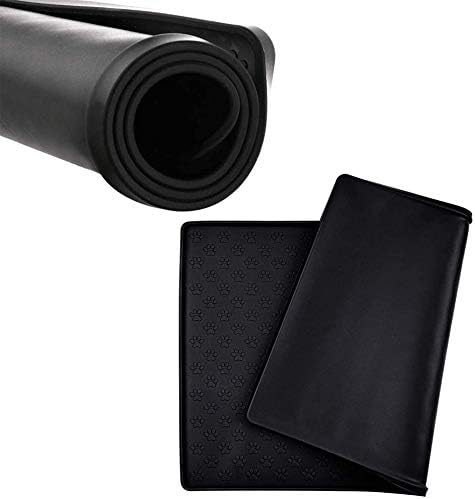 Cat Dog Food Mat Silicone Pet Feeding Mat Waterproof & Non Slip Pet Bowl Placement Tray to Prevent Food Spills and Water Messes Out to Floor(Black)