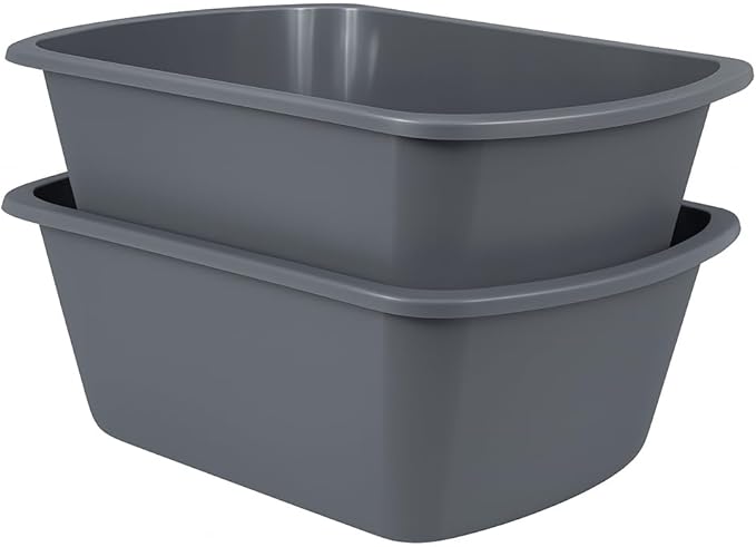 Vakly Wash Basins – Rectangular Plastic Hospital Bedside Soaking Tub (Pack of 2) Small 7 Qt Graduated Bucket - Portable Washbasin for Washing, Cleaning, Foot Bath, Dishes, Face Cleansing Bowl