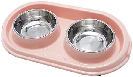 Double Dog Cat Food Bowls, Stainless Steel Pet Bowls Dog Water Bowls with No-Spill and Non-Skid PP Station, Food Water Feeder for Cats and Small Dogs