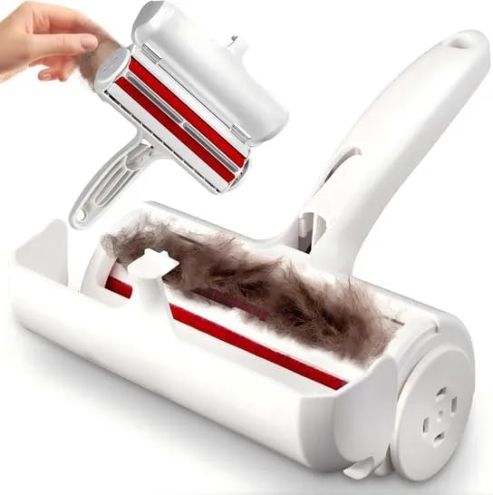 Pet Hair Remover Bundle, Reusable Lint Roller & Pet Hair Remover for Laundry Cat & Dog Fur Remover Set for Laundry Couch, Carpet Bedding & Clothes (Red)