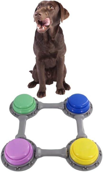 Set of 4 Talking Buttons for Cat and Dog Training, Funny Engravable Voice Command Buttons with Placement Stickers, Colorful and Customizable - Y, G, P, B