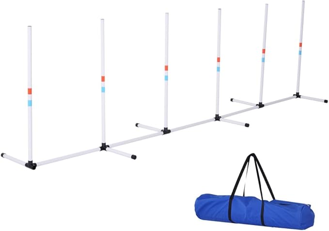 anwickjeff Dog Agility Training Equipment with Adjustable Obstacle Set,Weaves Poles and Storage Bag, Obstacle Course for Dogs Backyard Competitive (White, 2-in-1)