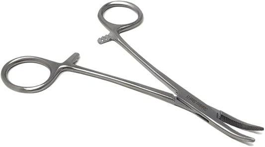 HTI DOG CAT PET HAIR PULLER REMOVER STAINLESS STEEL HEMOSTAT LOCKING FORCEPS 5" CURVED FULL SERRATED (Silver)