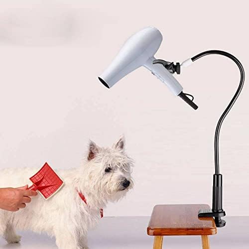Pssopp Hair Dryer Holder, 360 Degrees Rotatable Hands Hair Dryer Stand Aluminum Alloy Pet Dog Cat Grooming Table Hair Dryer Clip Holder with Clamp Mount