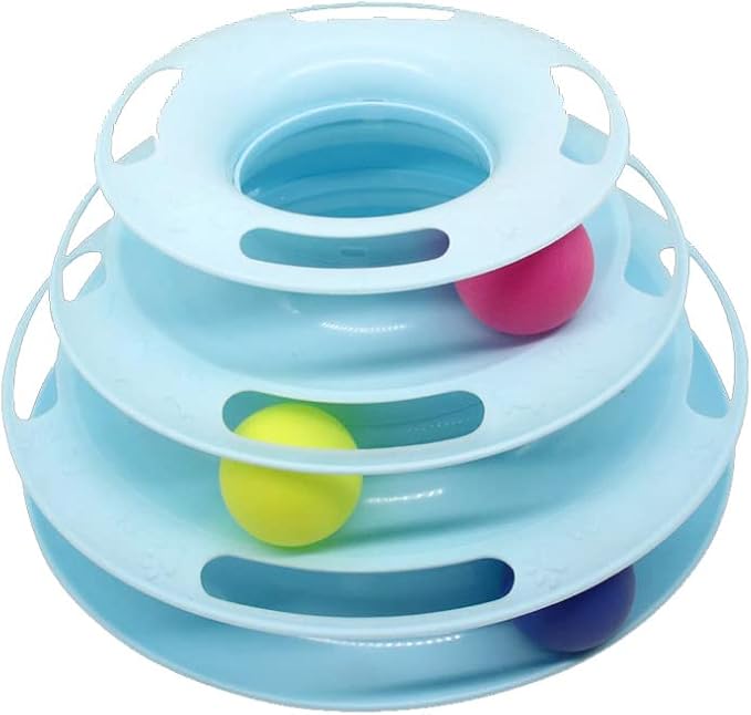 3‑Tier Rotating Track Cat Toy – Multi-Level Rolling Ball Tower for Indoor Cats, Non-Slip Base, Puzzle Chase & Play, Durable Plastic, Easy Assembly